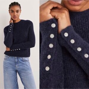 Boden Crewneck Sweater with Diamond Buttons